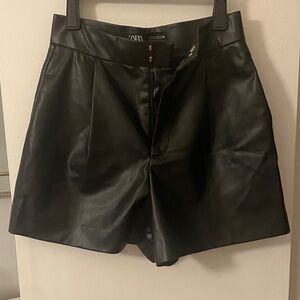 Zara Sleek Black Leather Shorts